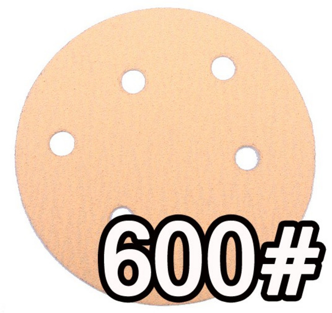 국산 원형 흡진페파 5인치 6홀 40-600번 1장 125mm 에어 전기 샌더기 찍찍이 타입 종이 사포 벨크로 디스크 샌드 페이퍼 패드, 1개, 흡진페파 5인치 600번 (1장)