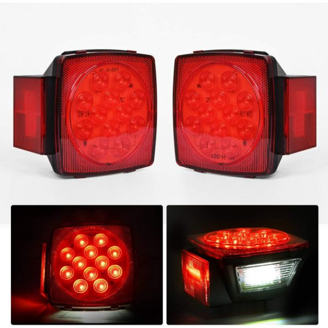 Nilight 2PCS 스퀘어 LED 트레일러 라이트 키트 로우 프로파일 잠수정 IP68 스톱 턴 테일 사이드 마커 12V 유틸리티 보트 캠핑카 RV 트럭 마린 스노우모바일용, 2Pcs Trailer Light