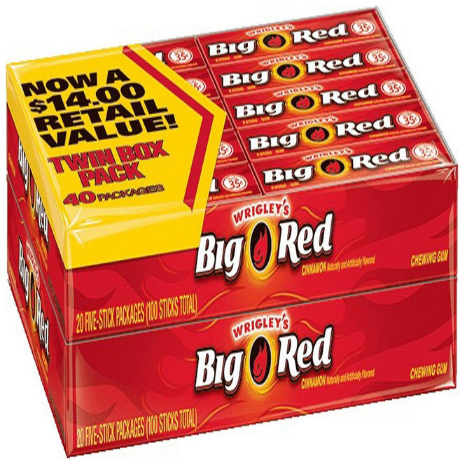 Wrigleys 리글리 Big Red 츄잉껌 시나몬 5피스 x 40개입, 1박스