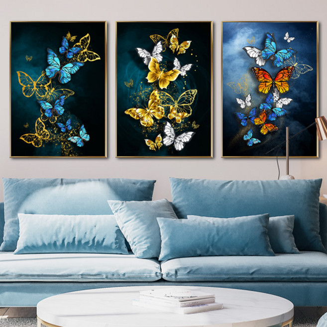 황금 나비 3종 인테리어 액자 거실 일러스트 대형 캔버스 모던 심플 북유럽 추상화 그림, 01번 황금나비, 올리브골드