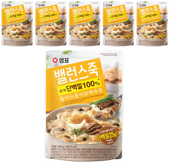 샘표 밸런스죽 능이누룽지닭백숙죽, 420g, 6개