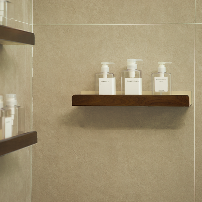 화장실 욕실 공중부양 벽선반 정리대 무타공 세면대 거치대 원목 우드 크림, 우드크림, 1개