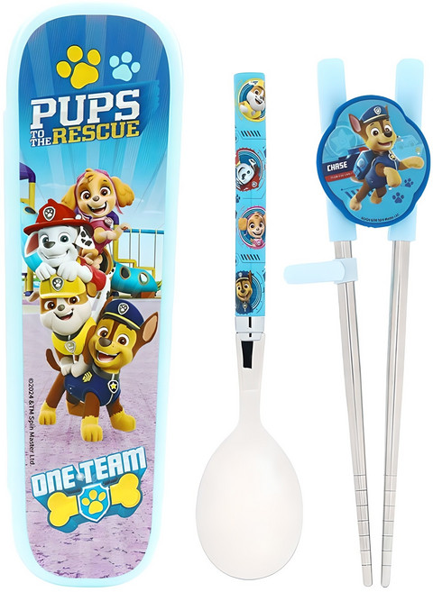 릴팡 퍼피구조대 스텐킨더 젓가락 스푼 글라이더 케이스 3종 2단계, 혼합색상, 젓가락 + 숟가락 + 케이스, 1세트