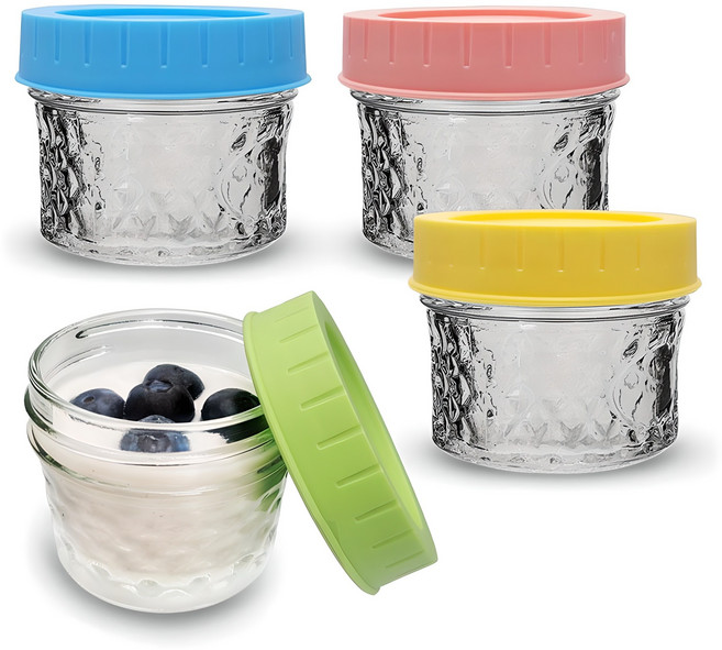 미르코리아 샐러드 밀프렙 컬러캡 크리스탈 유리병 4p, 125ml, 1세트