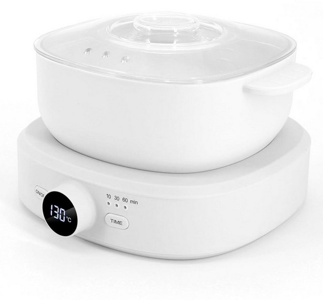 디지털 제모 왁스 워머 조절 가능한 온도 왁싱 머신 여성용 제모 얼굴 비키니 다리 및 바디용 실리콘 왁스 냄비 라이너 포함(핑크), 화이트