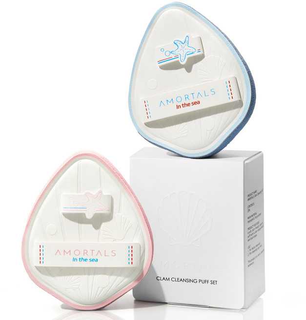 아모탈스 딥 클렌징 세안 퍼프 스펀지, 2개, 블루+핑크