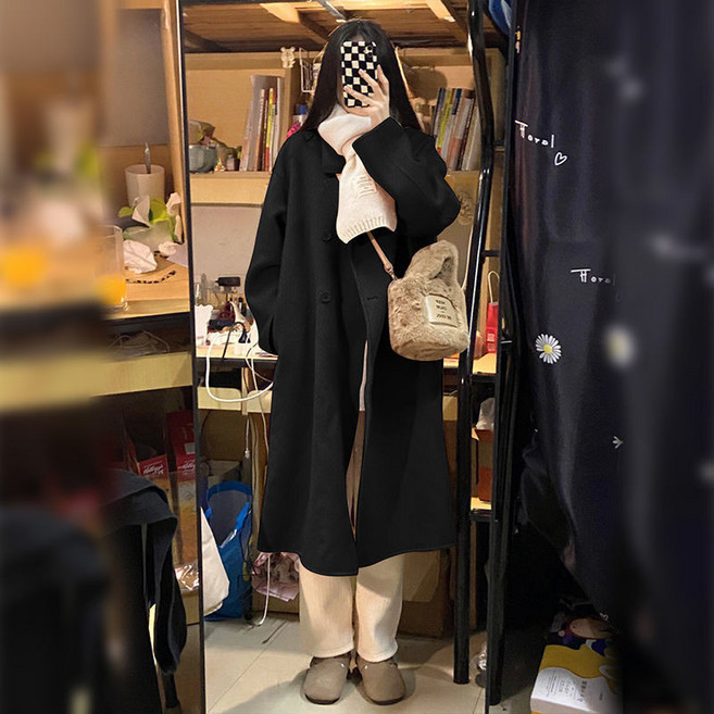jacq 美拉德中長款毛呢外套 女寬鬆秋冬厚呢子大衣