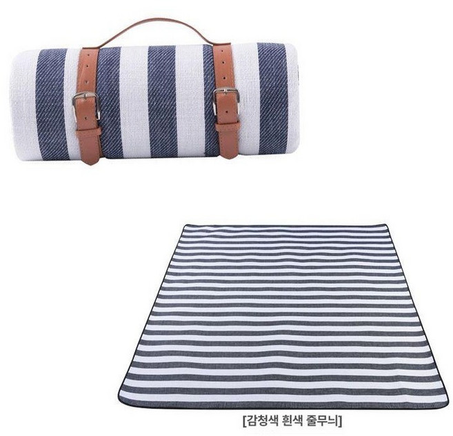 두꺼운 방수 피크닉 돗자리 야외 캠핑 방수매트 휴대용, 1개, 네이비블루 화이트 200 x 150cm