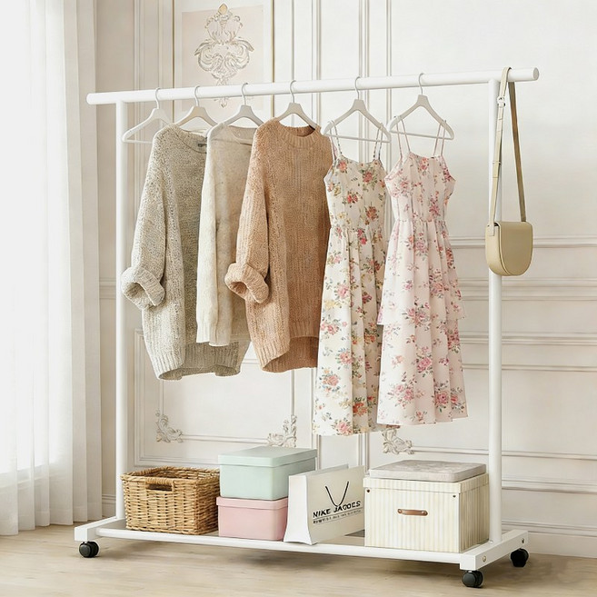 명신 키키 튼튼한 스탠드 옷걸이 가정용 이동식 행거, 하얀색