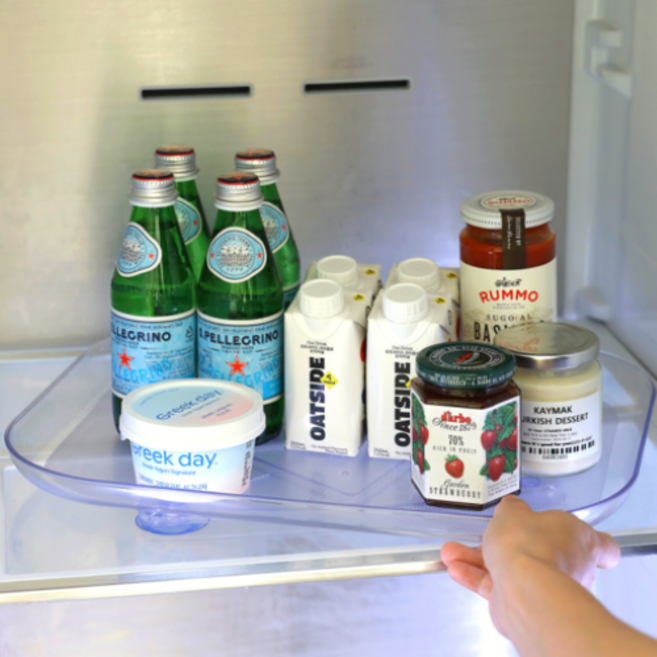 냉장고정리수납360도다용도회전트레이냉장고주방서랍장화장품정리만능트레이, 1개, 투명