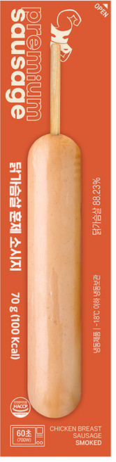 헬스앤뷰티 저당 훈제 닭가슴살 소시지바, 1개, 70g