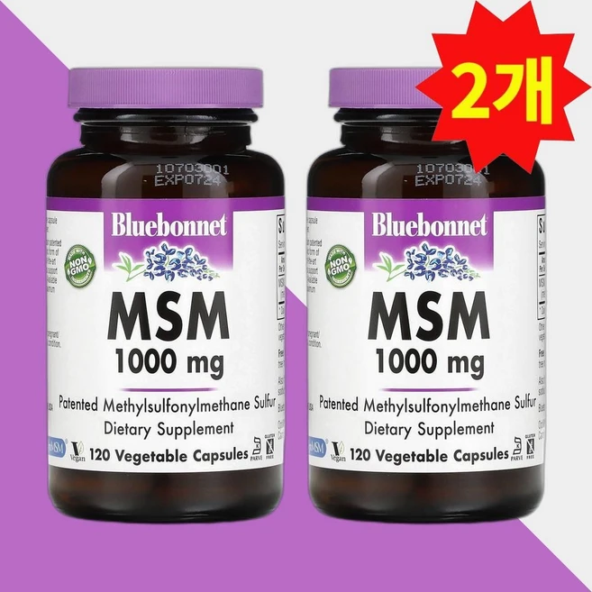BlueBonnet MSM 블루보넷 식이유황 1000mg 120베지터블 캡슐, 120정, 2개 - 쿠팡