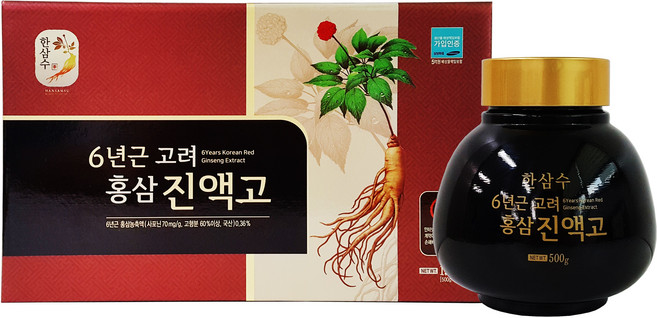 한삼수 6년근 고려 홍삼 진액고 2병 홍삼농축액 당귀 대추 사철쑥 칡뿌리 숙지황 작약 함유 부모님 명절 추석 설 선물세트(선물용 고급 황금 보자기 포함), 1kg, 2개