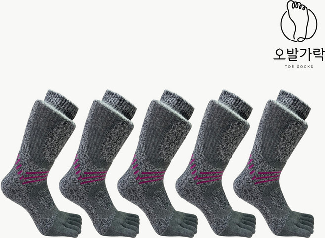 [오발가락] 여성 등산 러닝 두꺼운 스포츠 장목 발가락양말 5켤레 세트