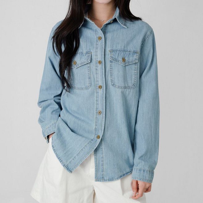니어샵 여성 루즈핏 포켓 청남방 데님 셔츠