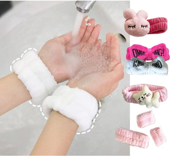무지 세안 손목 헤어밴드 폭신 고양이 토끼 OMG, 01 무지 손목 화이트 2P