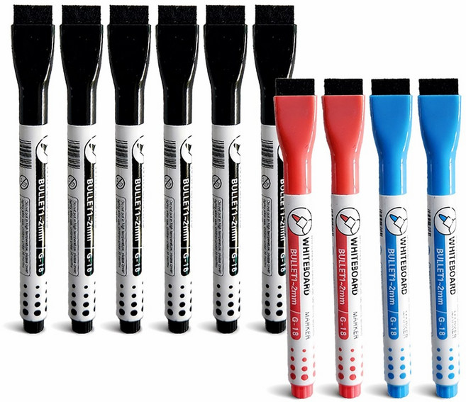 라디브 얇은 보드마카 자석 보드마카 10개(블랙 6개+블루 2개+레드 2개), 10개, 블랙,블루,레드