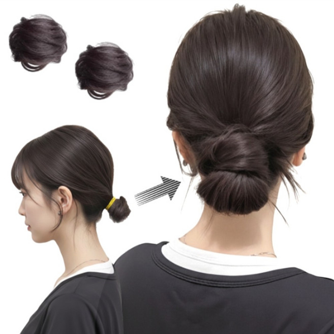 마미앤 만두머리 볼륨 고무줄 똥머리 밴드 2P 머리끈, 2개, 네추럴 브라운