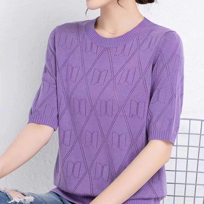 봄 여름 중년 여성 냉장고 티셔츠 패션 엄마 빅사이즈 아이스 니트티 캐주얼 여자 7부 소매 상의 YCY