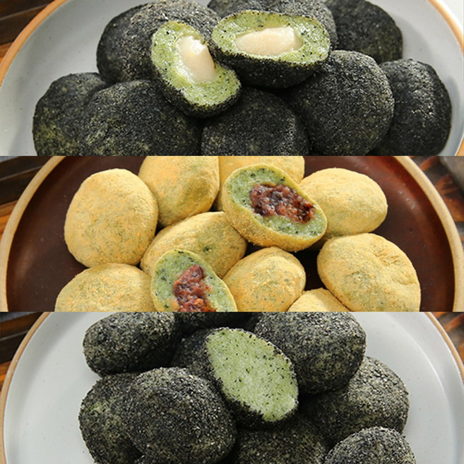 고수록 전통떡 3종 세트 2.4kg 6봉 60개 검정깨두텁떡2봉+생모시두텁떡2봉+검정깨인절미2봉, 3.2kg