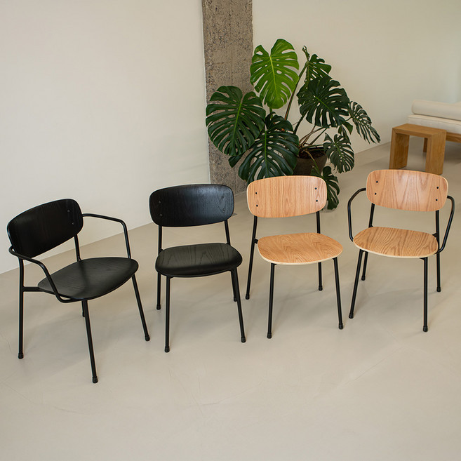 블래콕체어 오크나무 블랙스틸프레임 카페 식탁 거실 홈오피스의자 홈카페 모던 클래식 라코코니, 1개, 암체어-블랙