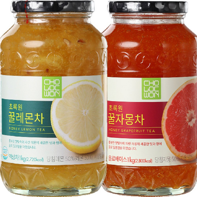 초록원 꿀레몬차 1Kg + 꿀자몽차 1Kg, 2개