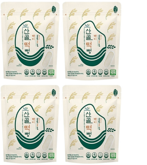 100% 유기농쌀 산골떡뻥, 백미, 20g, 4개