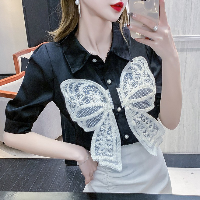 여성용 레이스 왕리본 셔츠 레이스 큐 티셔츠Women's T-shirt 뉴타임즈 K785O323