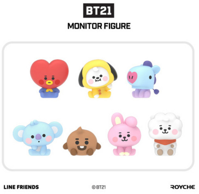 BT21 모니터 피규어 세트 캐릭터 베이비 치미 타타 슈키 쿠키 코야 알제이 망 굿즈 자동차 장식 미니어처 인형, 모니터피규어 쿠키, 1개
