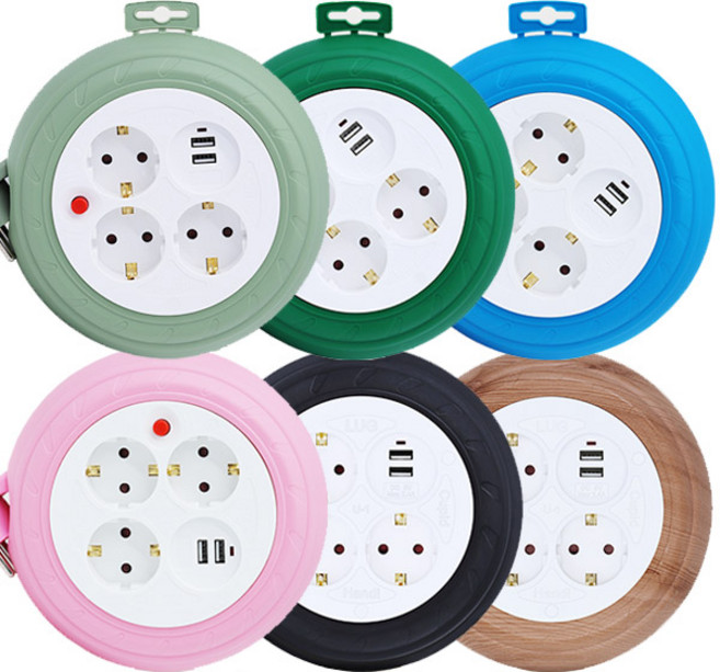 러그박스 코드릴 원형 3구 USB 2구 3M 1.0SQ/이지콕/멀티탭/전기릴/전기릴선, 블랙, 1개