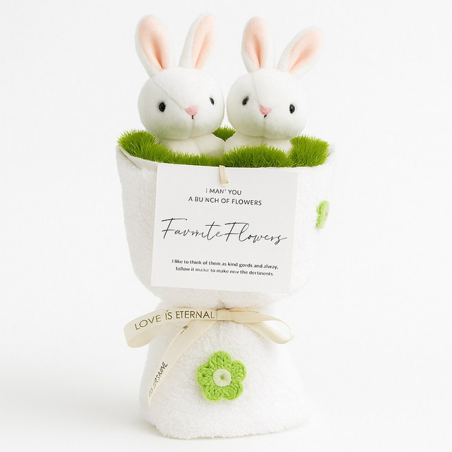 졸업식 인형꽃다발 조화 니트 꽃다발 완제품 아이 졸업 입학, 토끼 인형 꽃다발(아이보리), 1개