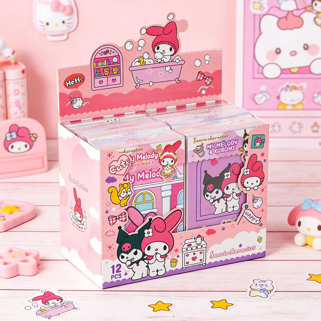 CIVILEE 12pcs 산리오 조용한 책 무재단 DIY 인형 만들기 풀세트 커팅 없이 바로 만들기 선물용 기프트박스 세트, 1세트, 핑크색