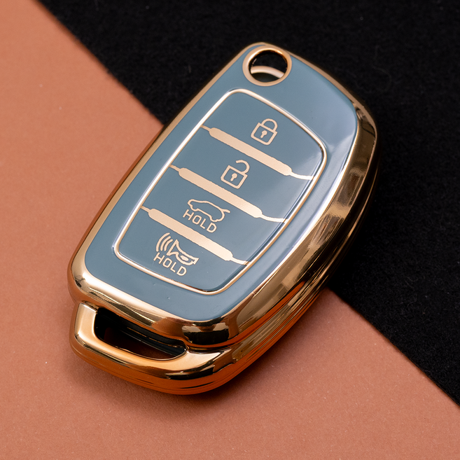 현대 아반떼 그랜저HG 호환 TPU 스마트키 차키케이스 키홀더 키링, 가로_TA98, 그레이골드