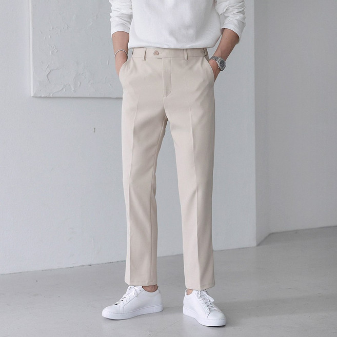 베이직바이블 남자 시크릿 히든밴딩 스판 슬랙스 10부 빅사이즈 링클프리 구김방지 남성 팬츠 바지(4color)