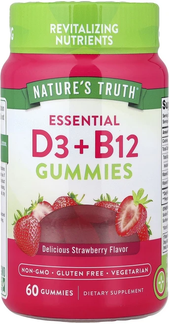 Nature's Truth 에센셜 D3 + B12 구미젤리 딸기 맛 구미젤리 60개, NaturesTruth에센셜D3B12구미젤리딸기맛구미젤, 1개, 60정 - 쿠팡