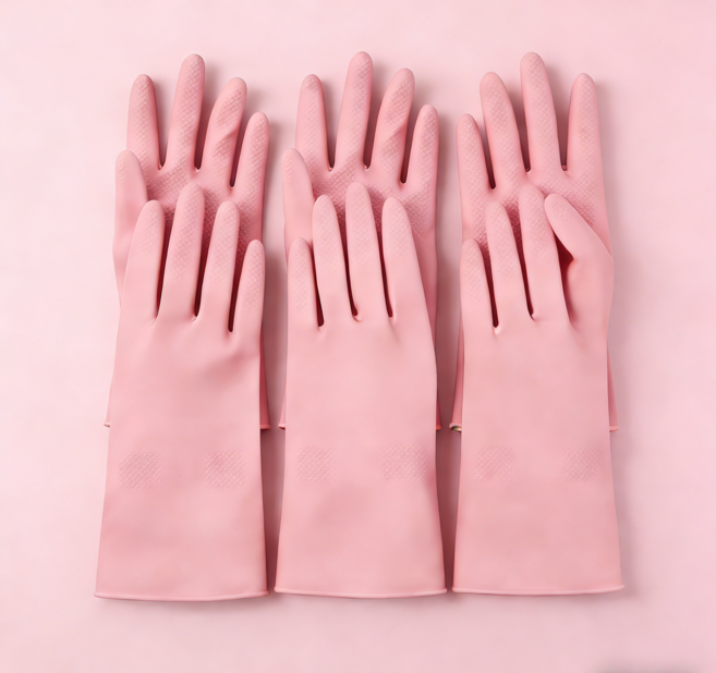 WHH 주방용 튼튼한 니트릴 소재 강력한 고무장갑, 3개, 소형(S), 체리 핑크