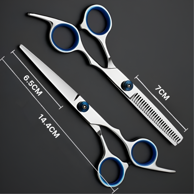 전문 커팅 숱가위 인체공학 손잡이 스테인리스 미용 가위 2종 세트, 1개, 실버