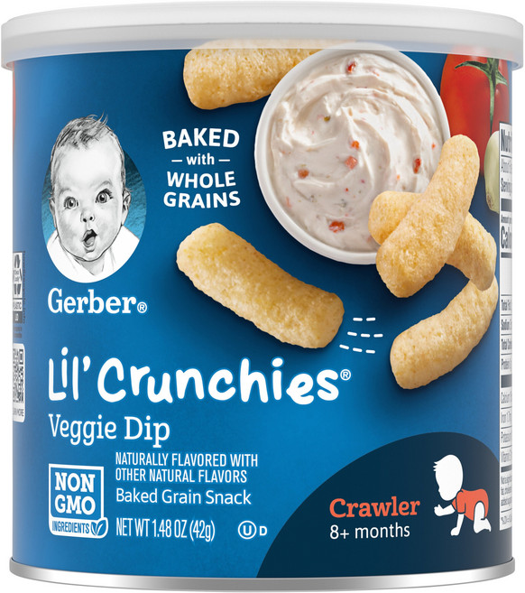 [미국직배송]거버 릴 크런키 베지 딥 홀 그레인 스낵 (8+개월) 42g Gerber Lil' Veggie Dip Baby Snacks, 1개