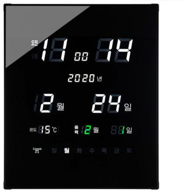 루나리스 GPS수신 리치 온습도 LED 전자 벽시계, 블랙