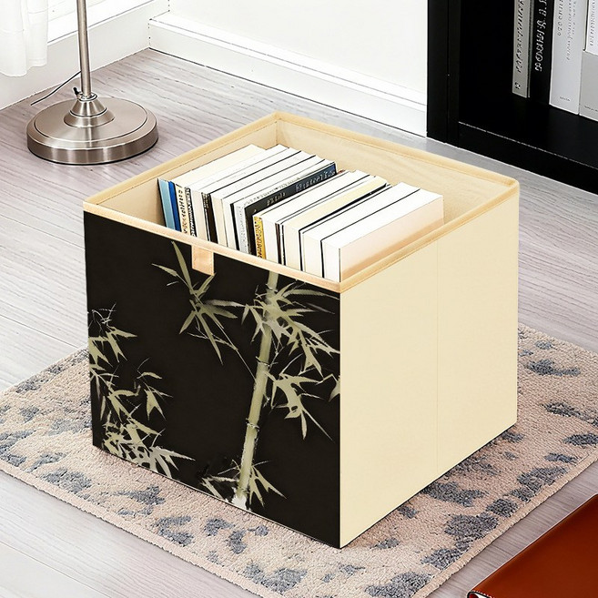 中古風折疊收納箱 牛津布材質 水洗無蓋款 26*26*26CM, 中古風 - 竹韻安康 牛津布材質, 1個