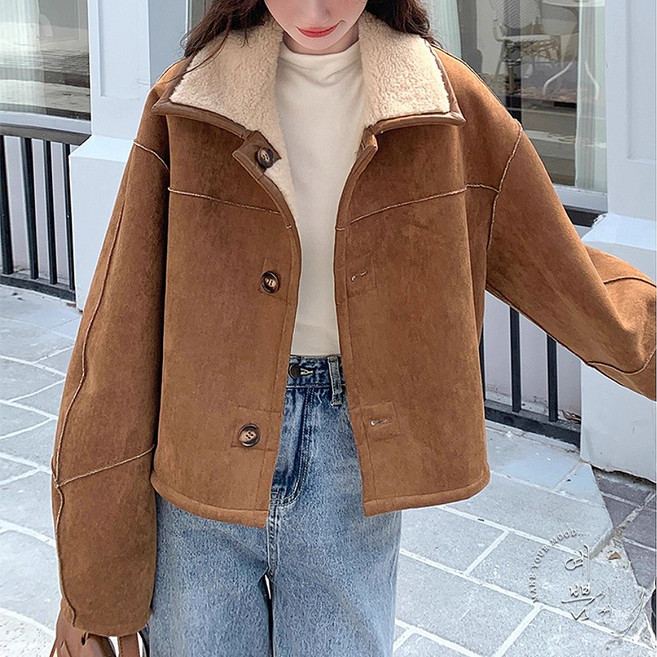 예쁨시전 양면 리버시블 램스울 스웨이드 플리스 무스탕 자켓