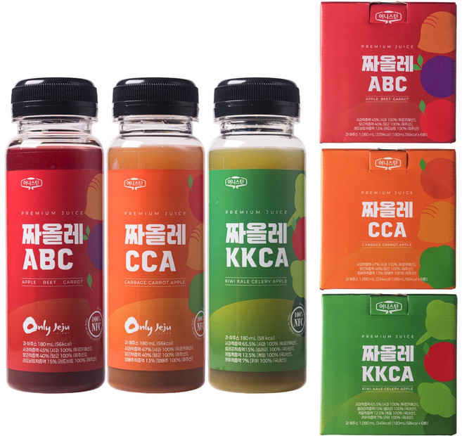 어니스틴 짜올레 ABC CCA KKCA 3종 세트 / 물 타지 않고 그대로 착즙한 냉동 주스 / 제주 당근 케일 샐러리 사과 양배추 레드비트 과일 주스 과채주스, 18개, 180ml