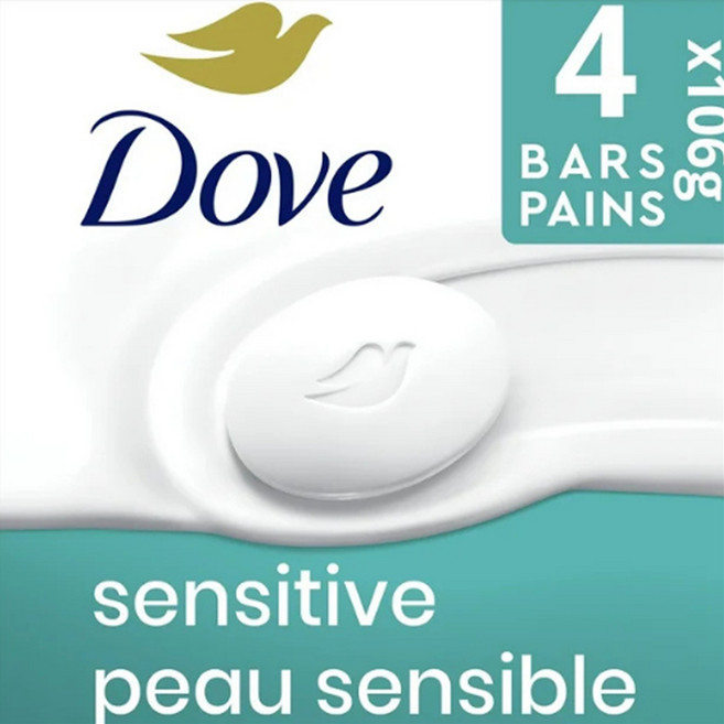 도브 센서티브 스킨 뷰티 비누 바 4개 무향 저자극성 캐나다 내수용, 4개입, 106g