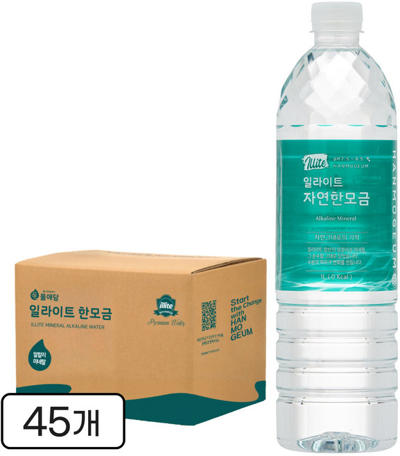 일라이트한모금 물애담 미네랄워터 알칼리수 자연한모금, 1L, 45개