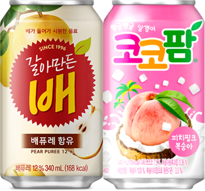 해태 갈아만든 배 코코팜 피치핑크 복숭아 12캔씩 뚱캔 340ml x 24캔