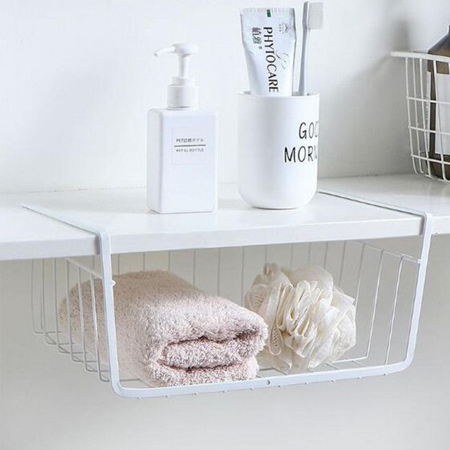 철제 언더선반 바구니 걸이식 선반 다용도 틈새 걸이형 수납선반 화이트, 1개