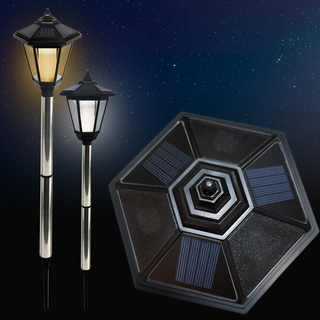 태광조명 태양광 육각등 프로 태양열 정원등 야외 잔디 조명, 말뚝 스텐관 30cm 흰빛