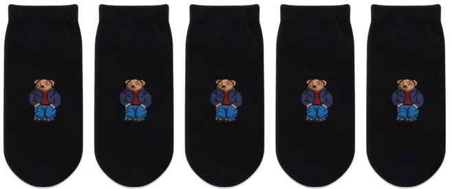 박군 PG 남성용 학생용 신사 베어 스니커즈 발목 양말 5족 세트