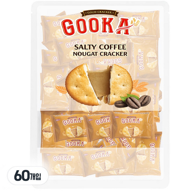 구카 솔티 누가 크래커 커피맛 대용량과자 + 사은품 후르츠캔디 1개증정, 1개, 60개(개별포장)