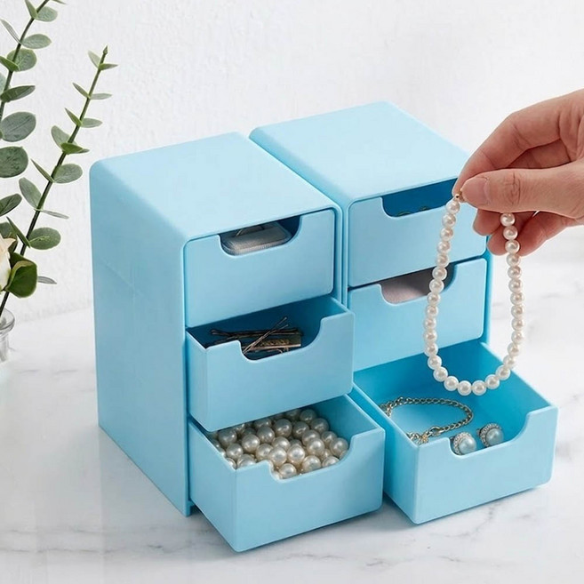 깔끔더하기 컴팩트 책상 문구 정리함 미니 수납함, 1개, 하늘색